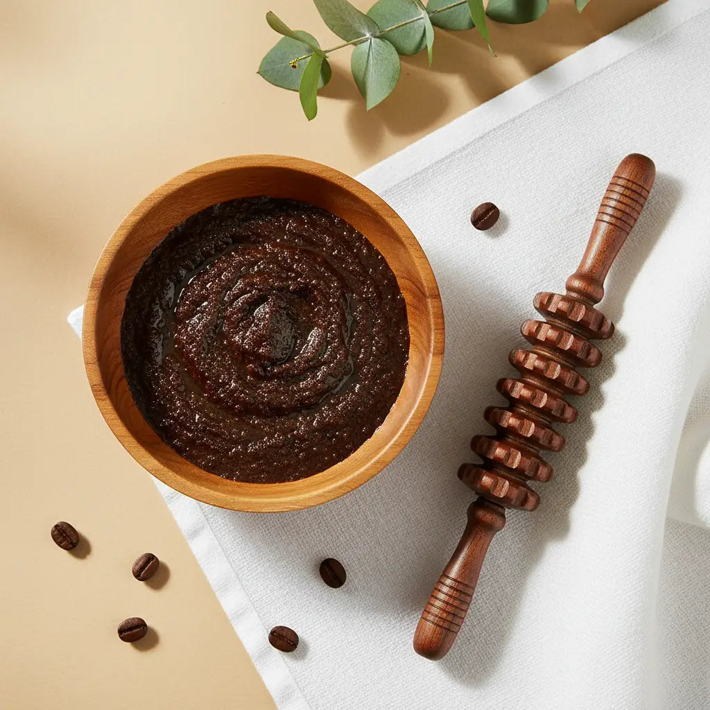 Gommage au café anti-cellulite maison avec rouleau madérothérapie 9 roues pour lisser la peau d'orange – Homeziazen